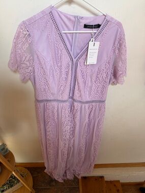 Meerokeety Lavender Lace V-Neck maxi Dress NWT